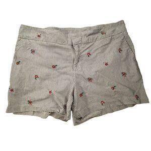 Maison Jules ~ Striped Seersucker shorts ~ mini floral embroidery ~ size 10